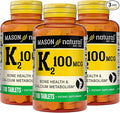 MASON NATURAL Vitamin K2 100 mcg with Calcium Supports Bone Heart &amp Muscle Health 100 Tablets Pack of 3