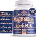 Magnesium Complex 420mg with Vitamin D3 K2 - Four Bioavailable Forms Including Bisglycinate (Glycinate) Malate Taurate and Chloride for Superior Absorption - 90 Capsules Made in USA