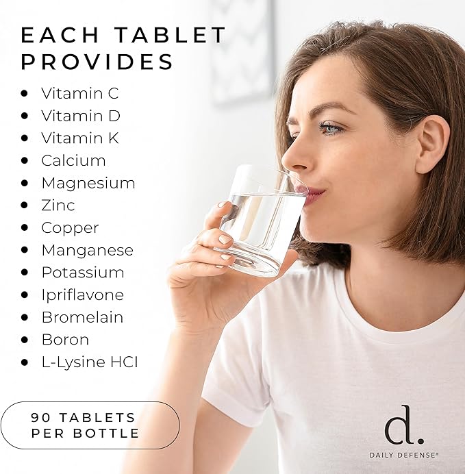 Calcium Supplements for Women &amp Men - Daily Defense Bone Support Formula with Calcium 1000mg Magnesium L-Lysine HCl &amp More - for Better Flexibility &amp Mobility - 90 Easy to Swallow Calci