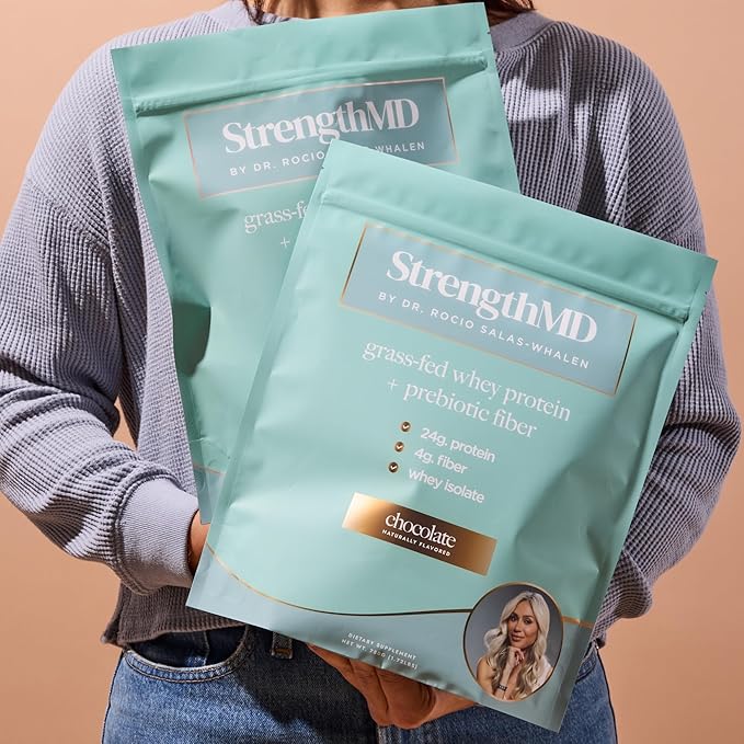 StrengthMD Physician Formulated Protein + Fiber Shake for GLP-1 Support | 24g Protein Grass-Fed Whey 4g Fiber &amp Digestive Enzymes Low Carb No Added Sugar Vanilla 1.72 lb