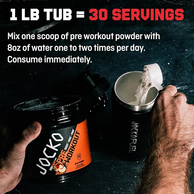 Jocko Fuel Ultimate Pre Workout Powder - Pre-Workout Energy Powder Drink for Men &amp Women - High Stim Sugar-Free Nootropic Blend to Support Muscle Pump Energy &amp Recovery 200mg Caffeine Sour P