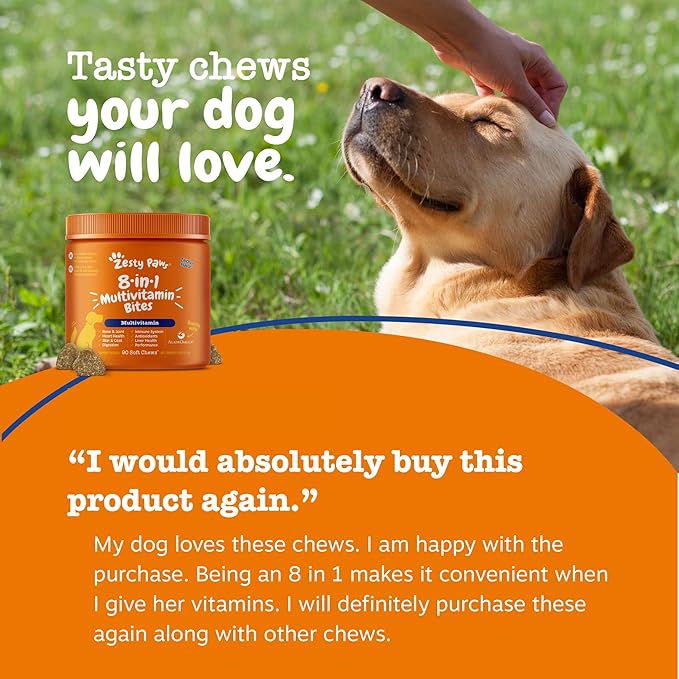 Zesty Paws Dog Multivitamin Chewable Dog Vitamins and Supplements for Hip &amp Joints Skin &amp Coat Omega 3 Fish Oil for Dogs- Senior &amp Puppy Multivitamin - Chicken- 250ct