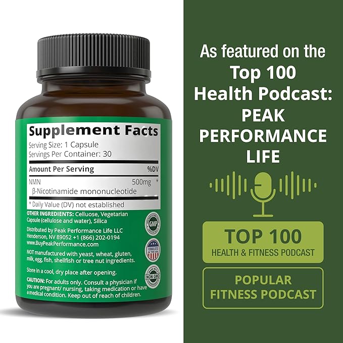 NMN Supplement Ultra High Strength Stabilized Nicotinamide Mononucleotide 500mg Per Capsule. 2 Capsules = 1000mg of NMN. Boost NAD Levels. Healthy Aging NAD+ Supplements for Men and Women