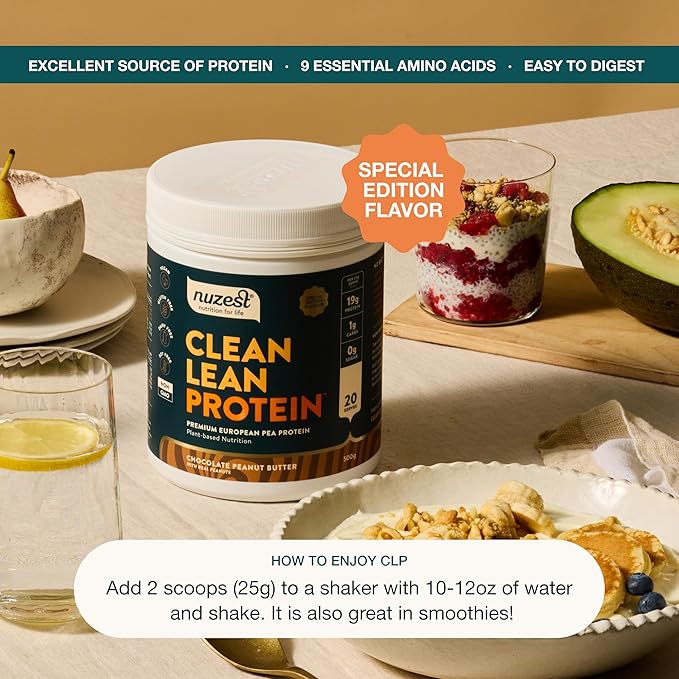 Nuzest - Pea Protein Powder - Clean Lean Protein Premium Vegan Plant Based Protein Powder Dairy Free Gluten Free GMO Free Protein Shake Chocolate Peanut Butter 20 Servings 1.1 lb