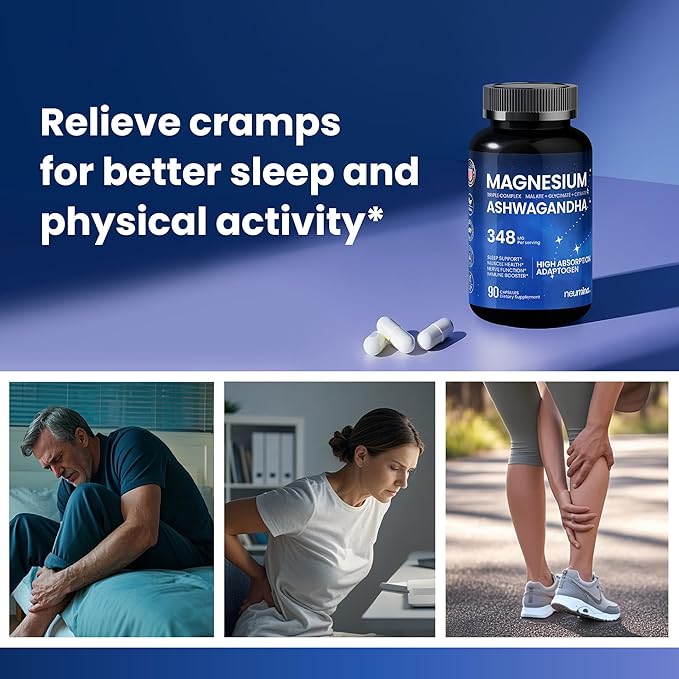 Magnesium Ashwagandha Complex | High-Absorption Multi Magnesium for Stress Sleep Muscle &amp Heart Health | Vegan Non-GMO Gluten-Free Made in USA 90 Capsules
