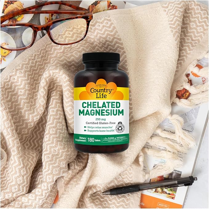 Country Life Chelated Magnesium 250mg - Supports Heart Bone &amp Muscle Health Vegan-Friendly Magnesium Supplement with Magnesium Oxide and Amino Acid Chelate Gluten-Free