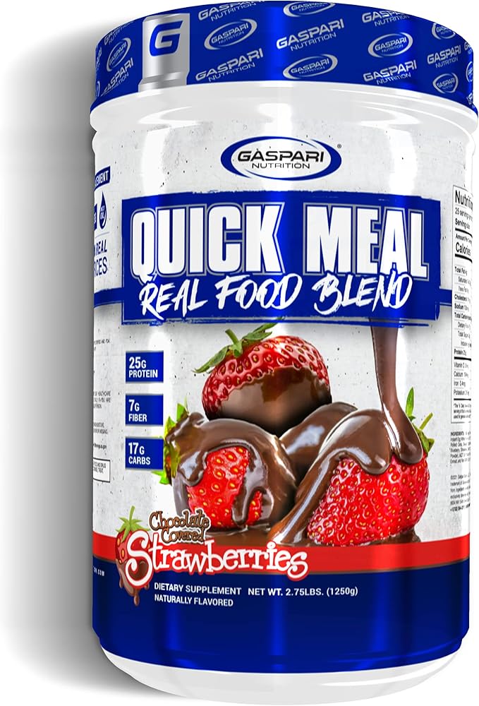 Gaspari Nutrition Quick Meal Total Meal Replacement Protein Shake Complete Protein from Beef Protein Isolate Egg White Protein and Greek Yogurt Protein (2.75 lbs Chocolate Covered Strawberries)