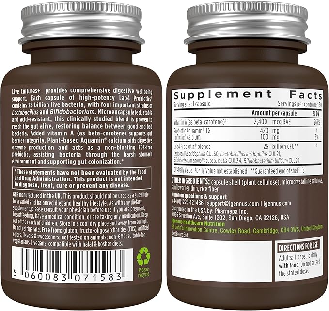 Daily Vitamin D3 + Live Cultures+ Lab4 Probiotics Bundle 365 2000iu Vitamin D3 Tablets + 25 Billion CFU Lactobacillus Acidophilus &amp Bifidobacterium with Non-Bloating Prebiotic by Igennus
