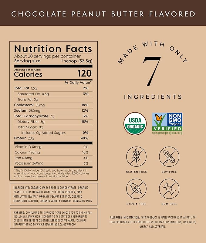 Truvani Organic Whey Protein Powder | Chocolate Peanut Butter | 20g Grass Fed Whey Protein | 20 Servings | USDA Organic &amp Non-GMO | Gluten Free | No Gums No Soy No Stevia No Added Sugars