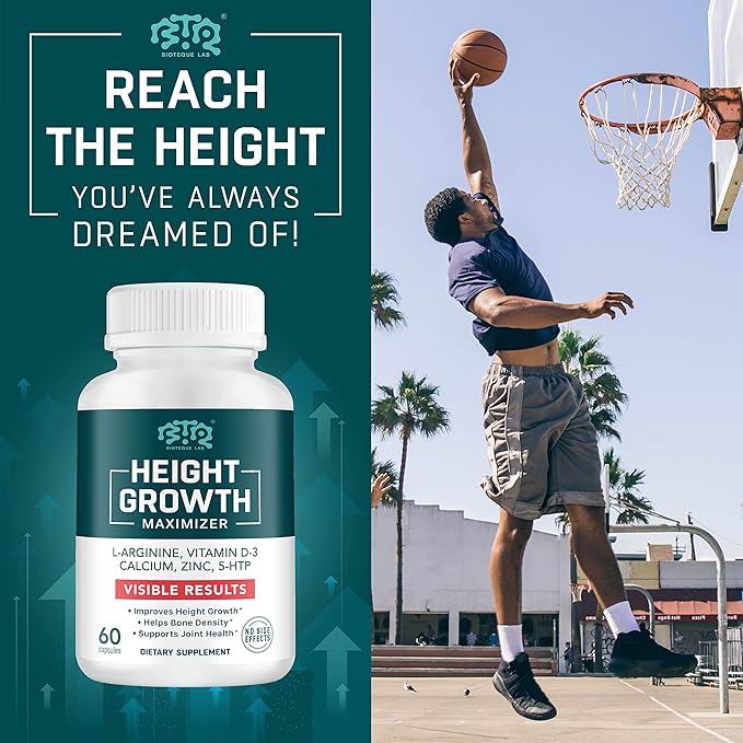 Height Growth Maximizer Calcium Vitamin D3 and Zinc Blend Pills Bone Growth Supplement for Kids and Teens Bone Strength Density Support GMO-Free Gluten-Free Made in USA 60 Caps