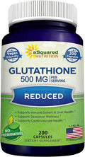 aSquared Nutrition Reduced Glutathione 500mg Per Serving Supplement -200 Capsules -L-Glutathione Antioxidant to Support Liver Health &amp Detox - Max Strength Powder Pills to Help Immune &amp Brain