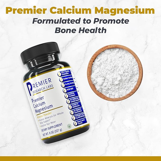 Premier Research Labs Calcium Magnesium Powder - Natural Coral Calcium Powder for Bone Health Mix with Water for Alkaline PH Balance - 8 oz