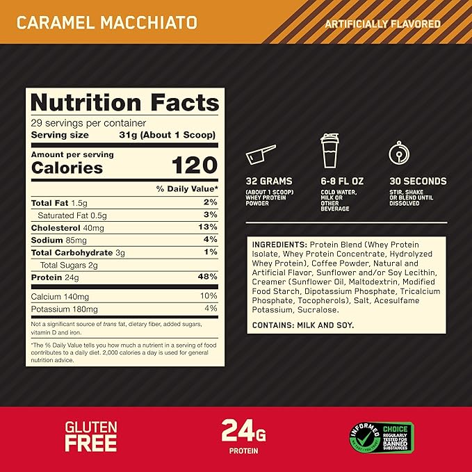 Optimum Nutrition New Flavor Gold Standard 100% Whey Protein Powder Caramel Macchiato 2 Pound (Pack of 1) (Packaging May Vary)