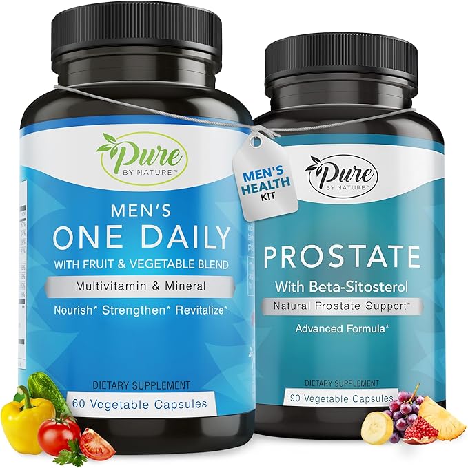 Pure By Nature Bundle Pack of One Daily Multivitamin 60 Capsules &amp Prostate Health Supplements for Men 90 Capsules Vitamin Minerals &amp Beta Sitosterol Immune &amp Urinary Tract Support