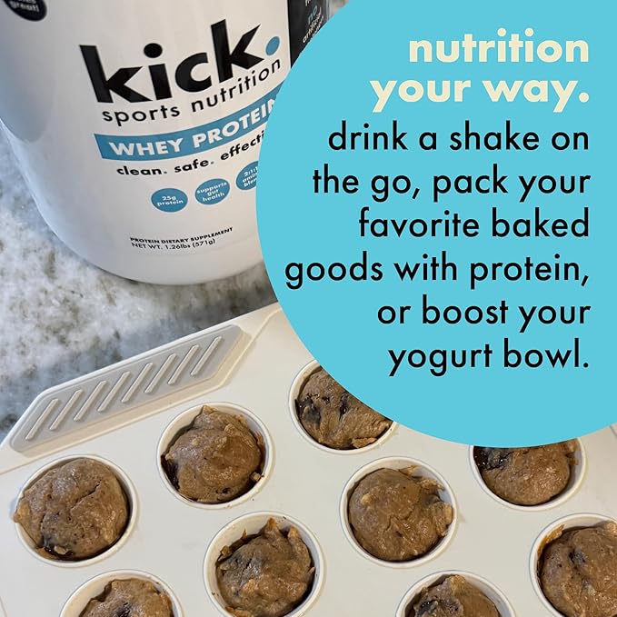 Kick Whey Protein Powder Vanilla Flavor 25 G Protein Gluten Free Workout Supplement With Amino Acids to Support Fitness Goals &amp Digestive Wellness No Added Sugar No Artificial Flavor 16 Serv