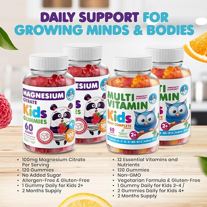 DR. MORITZ Kids Magnesium Gummies (60 Count 2 Pack) and Kids Multivitamin Gummies (60 Count 2 Pack) Bundle - for Relaxation and Health Support - Toddler Vitamins - Magnesium Calm Supplement