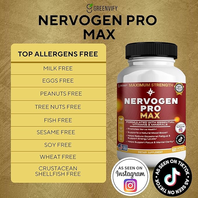 Nervogen Pro Max Nerve Health Support Supplement with B Vitamins 60 Capsules 30-Day Supply (3)