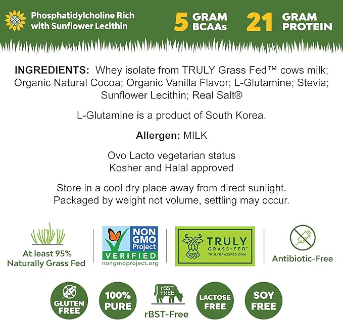 MariGold Grass-fed Whey Protein Isolate Powder - Rich Chocolate Malt Flavor - 1 Lb | 100% Pure Cold-Processed Micro-Filtered Undenatured Non-GMO rBGH Free Soy Free Gluten Free Lactose Free