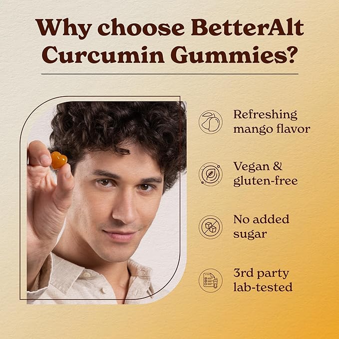 Better Alt Curcumin Gummies | Ginger &amp Peperine | Mango Flavor |1-Month Pack