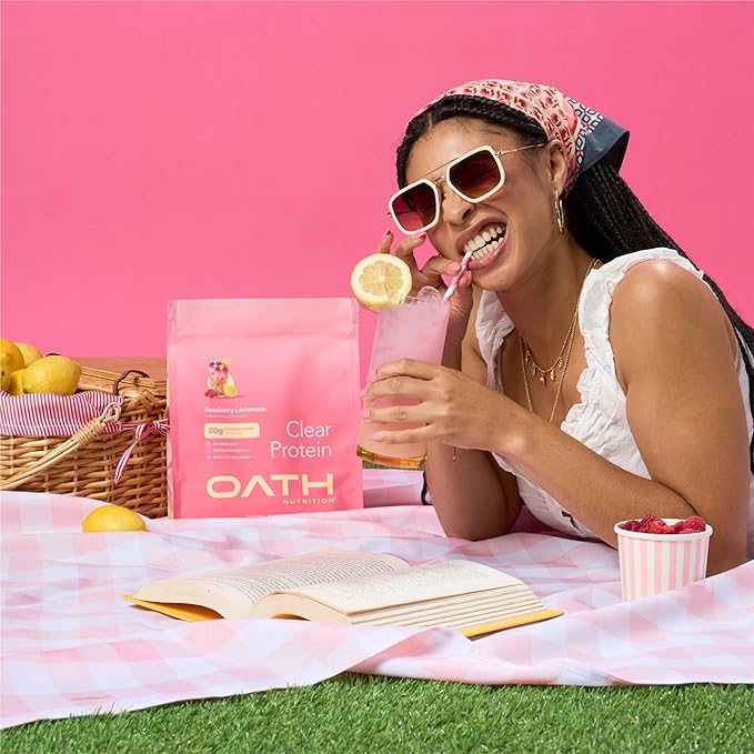 Oath Nutrition Clear Whey Isolate Protein Powder Raspberry Lemonade 20g Complete Protein per Serving No Added Sugar Grass-Fed 18 Servings