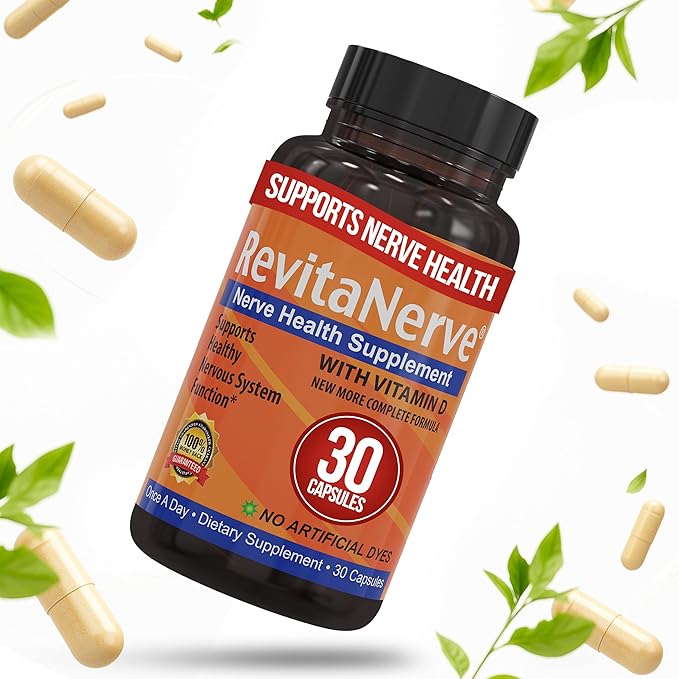 Nerve Support Supplement with 300mg Alpha Lipoic Acid Vitamin D3 Benfotiamine B2 B6 B12 &amp Magnesium Glycinate One-per-Day Neuropathy Supplement - 30 Capsules (4 Pack)
