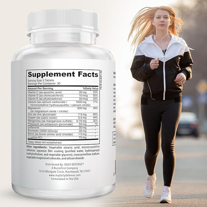Calcium Supplements for Women &amp Men - Daily Defense Bone Support Formula with Calcium 1000mg Magnesium L-Lysine HCl &amp More - for Better Flexibility &amp Mobility - 90 Easy to Swallow Calci