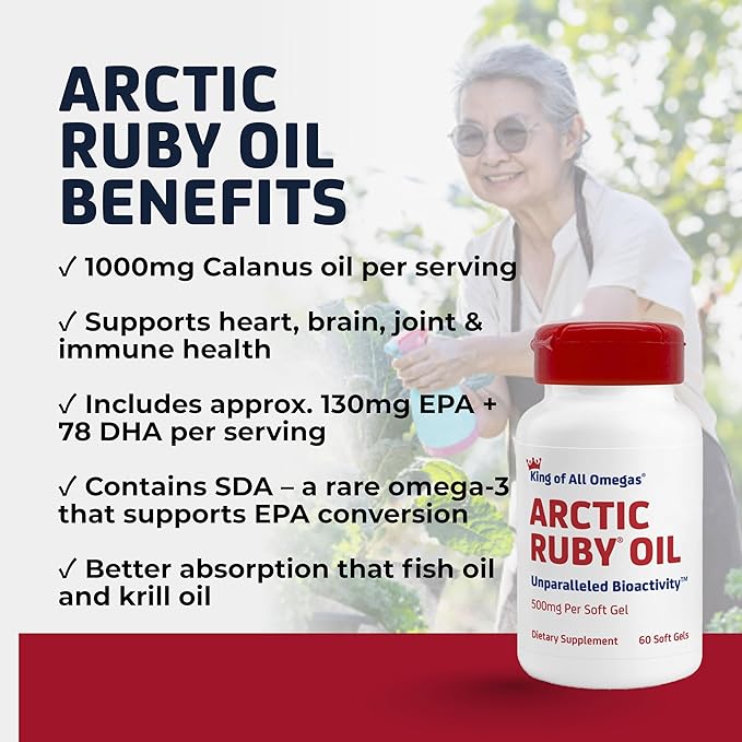 Arctic Ruby Oil 1000mg – Omega 3 Supplement for Women and Men with EPA DHA &amp Astaxanthin 2mg - Fish &amp Krill Oil Alternative – 60 Softgels (1 Pack)