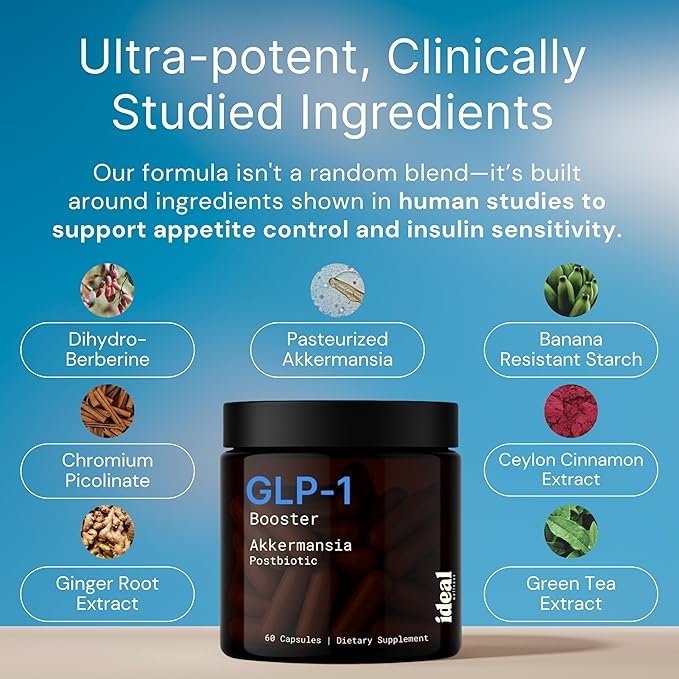 GLP-1 Booster with Akkermansia Muciniphila for Appetite Suppressant Gut Health &amp Metabolism Support – Natural GLP1 Supplement with Dihydroberberine for Men &amp Women – Made in USA – 60 Capsules