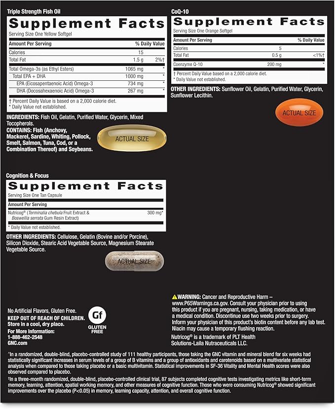 GNC Mega Men 50 Plus Vitapak Program Convenient Complete Nutrition 5 Products in 1 Vitamin Pack Multivitamin Fish Oil Mental Sharpness Ginkgo Prostate Health 30 Packets 30 Day Supply