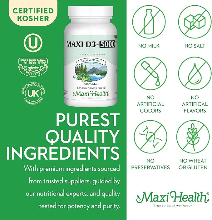 Vitamin D3 5000 IU (125 mcg) - High Dose Vitamin D 5000 IU for Healthy Bones Teeth Immune Support - Kosher Non GMO - High Potency Vit D3 - Pure Vitamin D Supplements for Women and Men - 180 Tablets