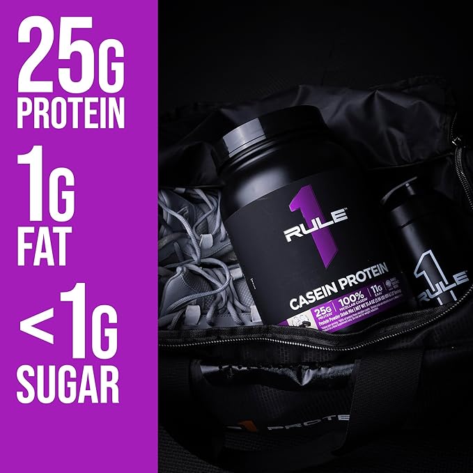 Rule 1 Casein Protein - 25g Protein and 11g EAAs Per Serving from Slow-Release Micellar Casein for Overnight Recovery and Sustained Delivery Between Meals (2 Pounds* Vanilla Crème)