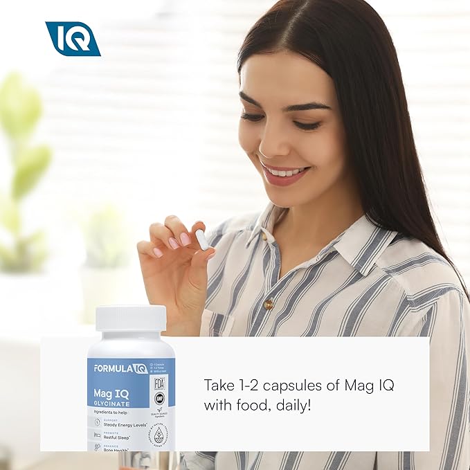 Formula IQ - Mag IQ Glycinate - Magnesium Bisglycinate Chelate TRAACS - High Absorption Magnesium Glycinate Supplement - Sleep Daily Energy &amp Bone Wellness - 60 Capsules