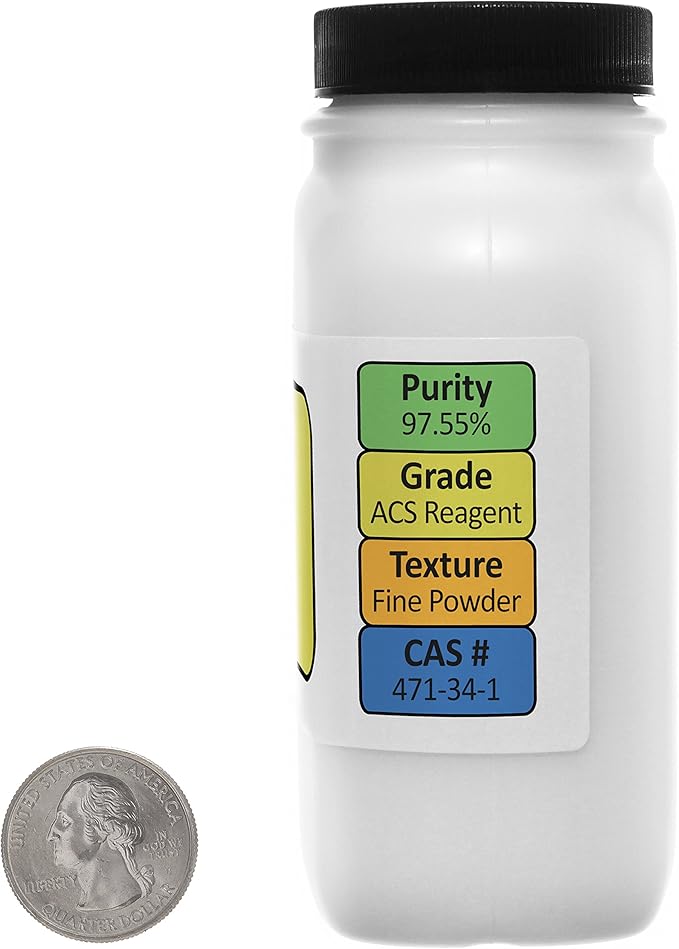 Calcium Carbonate [CaCO3] 97.55% ACS Grade Powder 1 Lb in Two Space-Saver Bottles