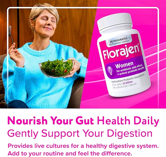 Florajen Women's Vaginal Probiotics Provides Gut Health &amp Constipation Relief for Adults and Bloating Relief for Women 90 Capsules (3 Packs of 30) (Refrigerated)