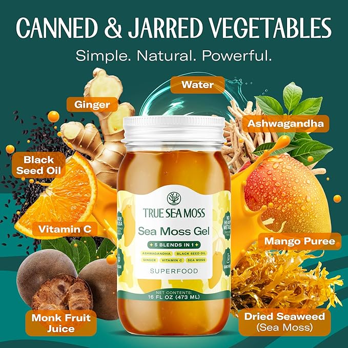 TrueSeaMoss Sea Moss Gel – Made in USA – 5-in-1 Formula – Wildcrafted Seamoss Ashwagandha &amp Jarred Vegetables – Ashwagandha Pack of 1 (Labels may Vary)