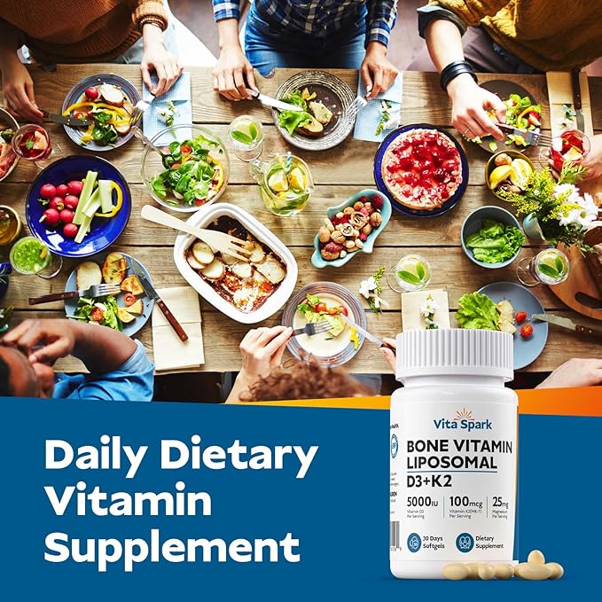 Vitamin D3 K2 - Liposomal Bone Vitamins Supplement 5000IU D3 100mcg K2 MK7 &amp Magnesium For Women and Men | Supports Bone Teeth Heart Immune and Vascular Health* 120 Days Mini Softgels