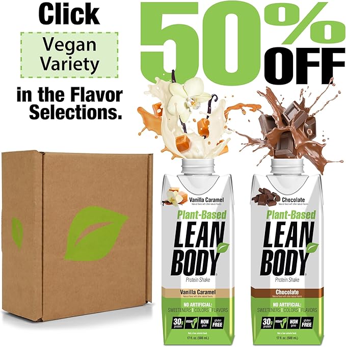 Lean Body Ready-to-Drink Plant-Based Vegan Chocolate Protein Shake 30g Protein No Artificial Flavors Sweeteners or Colors Non GMO Gluten Free Premium Pea &amp Rice Blend (Pack of 12)