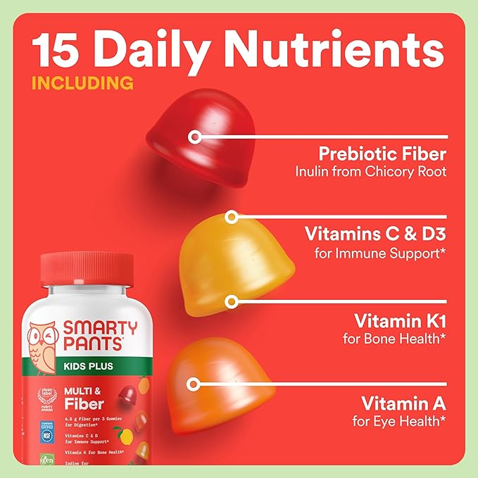 SmartyPants Kids Daily Nutrition &amp Immunity Bundle: Multivitamin + Elderberry Gummies with Prebiotic Fiber Vitamins C D3 B12 A &amp Zinc – Gluten Free Non-GMO 90 &amp 60 Count (Pack of 2)
