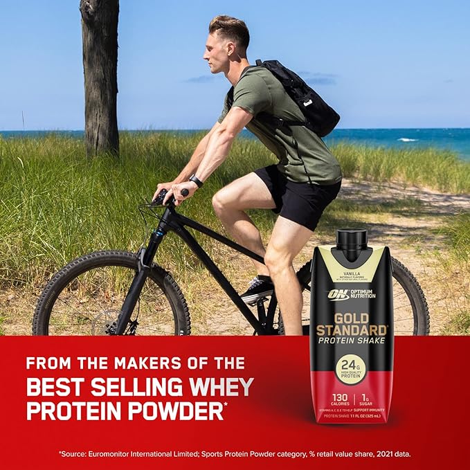 Optimum Nutrition Gold Standard Protein Shake 24g Protein Ready to Drink Protein Shake Gluten Free Vitamin C for Immune Support Vanilla 11 Fl Oz 12 Count (Pack of 1) (Packaging May Vary)