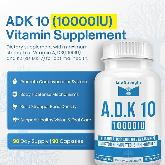 ADK Supplement (90 CT) - Physician Formulated Vitamins A1 D3 &amp K2 (as MK7) for Bone Health - Immune System Support - Gluten Free Soy Free Non-GMO - Pack of 2