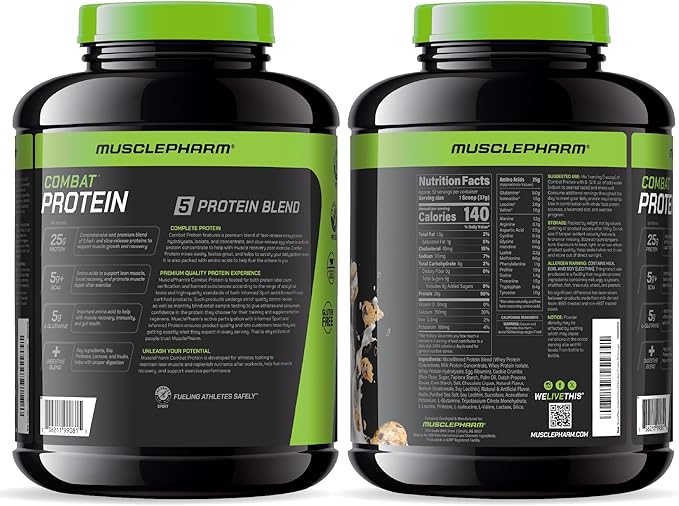 MusclePharm Combat Protein Powder Cookies ‘N’ Cream Flavor Fuels Muscles for Productive Workouts 5 Protein Sources including Whey Protein Isolate &amp Egg Albumin Gluten Free 4 lb 52 Servings