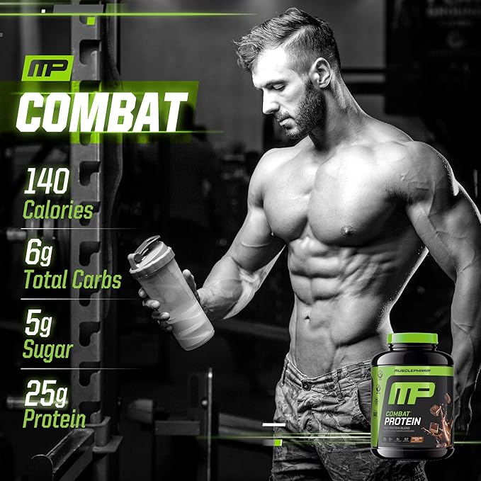 MusclePharm Combat Protein Powder Chocolate Milk Flavor Fuels Muscles for Productive Workouts 5 Protein Sources including Whey Protein Isolate &amp Egg Albumin Gluten Free 4.2 lb 52 Servings