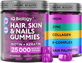 Biotin Gummies for Hair Skin and Nails - Hair Growth Vitamins for Women &amp Men - Hair Loss Gummy Supplement with Extra Strength Biotin (Vitamin B7) Collagen Keratin &amp DHT Blocker - 60 Chewab
