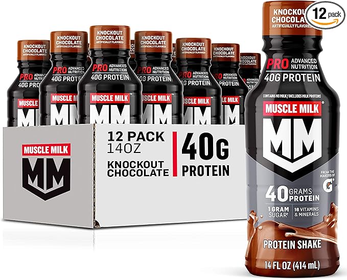 Muscle Milk Pro Advanced Nutrition Protein Shake Knockout Chocolate 14 Fl Oz Bottle 12 Pack 40g Protein 1g Sugar 16 Vitamins &amp Minerals 6g Fiber Workout Recovery Packaging May Vary