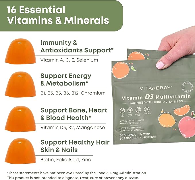 Multivitamin Women Gummies with Vitamin D3 K2 16 Essential Vitamins and Minerals Bone Heart and Immune Support Vegan Sugar-Free Mango Orange Flavor Portable Pouch Made in USA 60 Ct