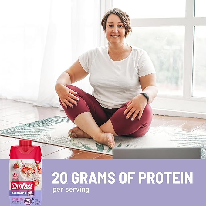 SlimFast Protein Shake Strawberry- 20g Protein Meal Replacement Shake Ready to Drink High Protein with Low Carb and Low Sugar 24 Vitamins and Minerals 12 Count (Pack of 1) (Packaging May Vary)