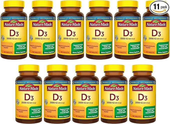Nature Made Vitamin D3 2000 IU Tablets 100 ea (Pack of 11)