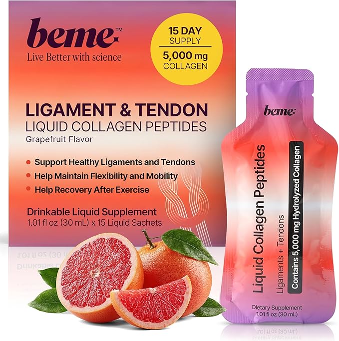 BeMe Tendon and Ligament Supplements - 5000mg TENDOFORTE Collagen Peptides for Tendon Repair Supplement and Ligament Repair - 15 Liquid Grapefruit Sachets