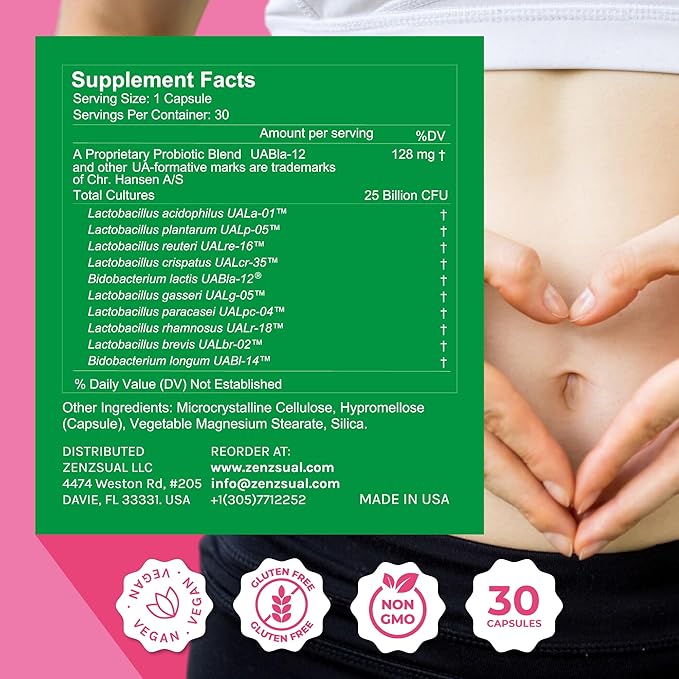 ZENZSUAL Zenbiotic Probiotics Support for Women – 25 Billion CFU Vaginal Health &amp pH Balance Support Odor &amp Yeast Control Gut &amp Digestive Health Urinary Comfort Hormone Balance 30 Ve