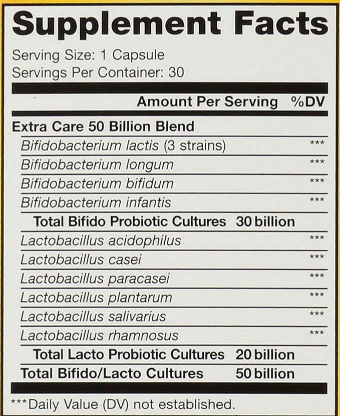 Renew Life Extra Care Go-Pack Probiotic Capsules Daily Supplement Supports Immune Digestive and Respiratory Health L. Rhamnosus GG Dairy Soy and gluten-free 50 Billion CFU 30 Ct